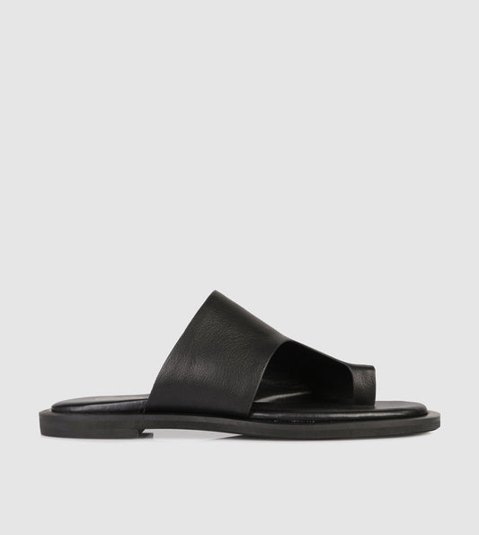 Black Leather Slides